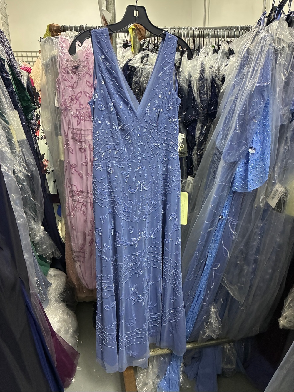 Adrianna Papell Dress SZ 14 Blue Sequin Beaded Midi Formal Cocktail NWT GALA MOB - Picture 7 of 13